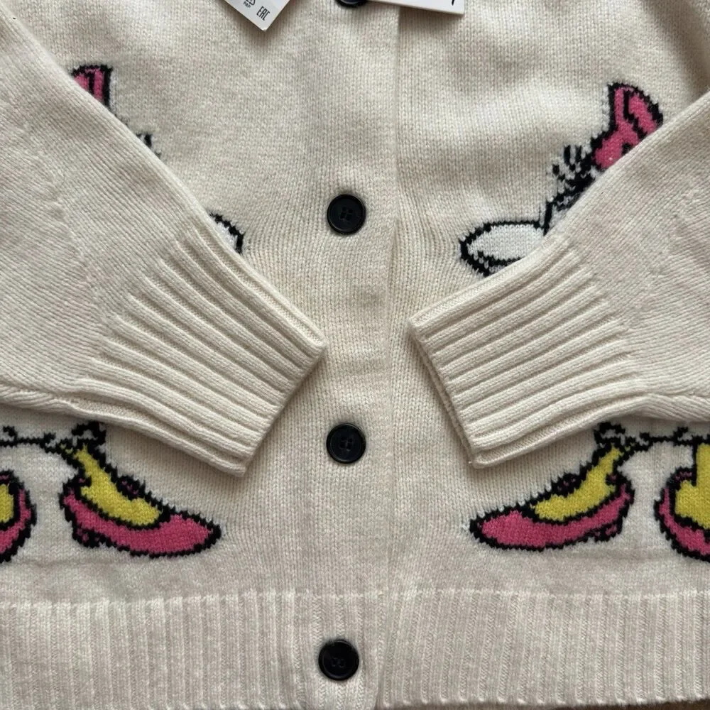NWT Zara Harry Lambert Disney Daisy Duck Wool Blend Cardigan Sweater M Cream